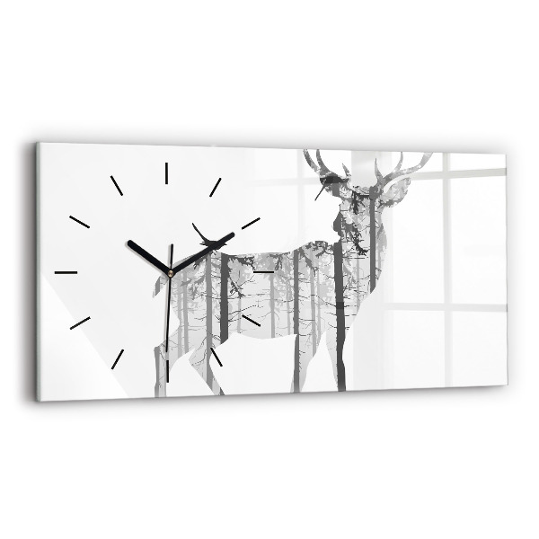 Horizontal wall clock Silhouette of a deer Forest