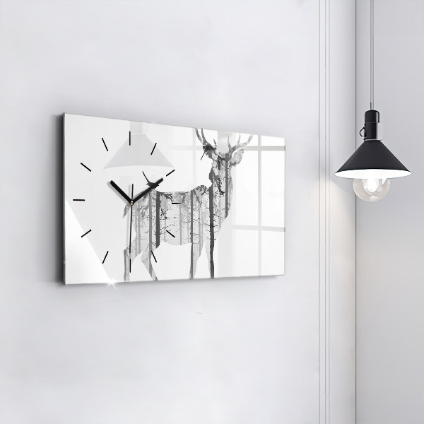 Horizontal wall clock Silhouette of a deer Forest