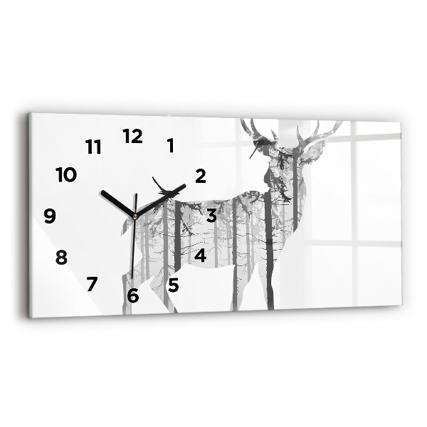 Horizontal wall clock Silhouette of a deer Forest