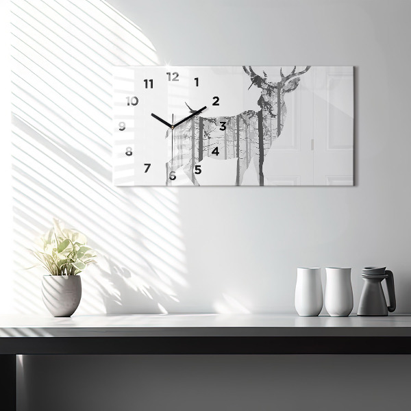 Horizontal wall clock Silhouette of a deer Forest