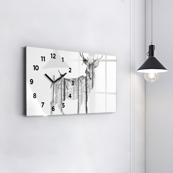 Horizontal wall clock Silhouette of a deer Forest