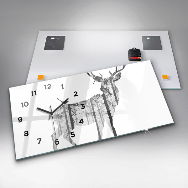 Horizontal wall clock Silhouette of a deer Forest