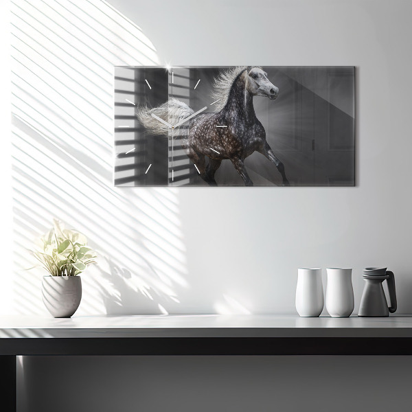 Horizontal wall clock Galloping horse