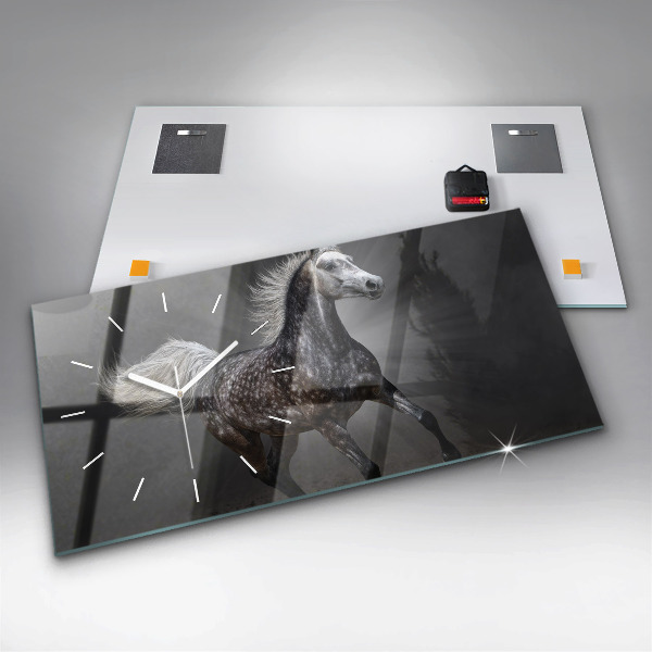 Horizontal wall clock Galloping horse