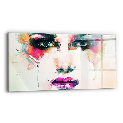 Horizontal wall clock Abstract woman face
