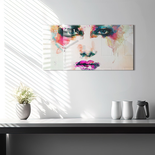 Horizontal wall clock Abstract woman face