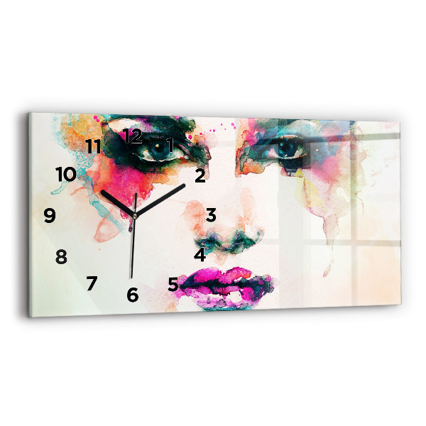 Horizontal wall clock Abstract woman face