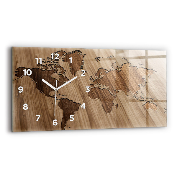 Horizontal wall clock World map on wood