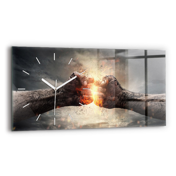 Horizontal wall clock Fists Strength Power