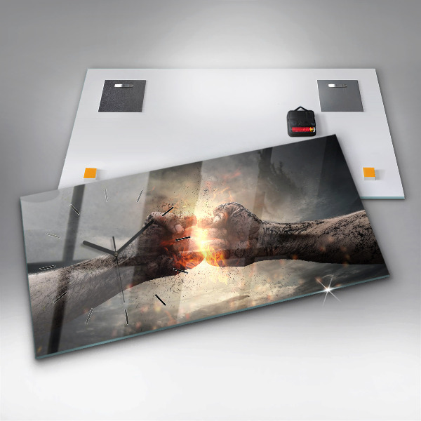 Horizontal wall clock Fists Strength Power
