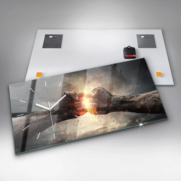 Horizontal wall clock Fists Strength Power