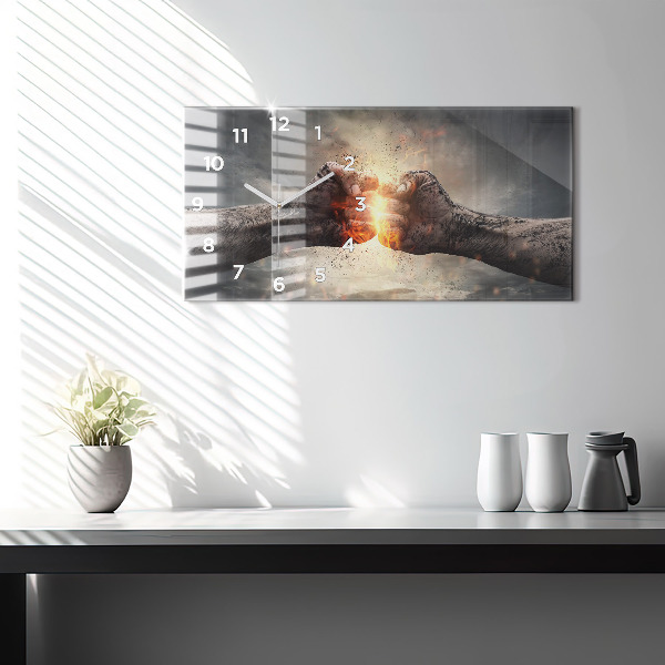 Horizontal wall clock Fists Strength Power