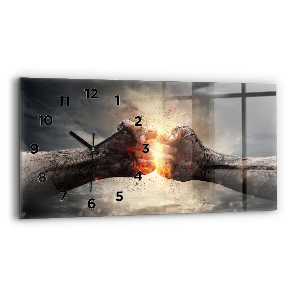 Horizontal wall clock Fists Strength Power