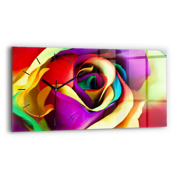 Horizontal wall clock Rainbow Rose