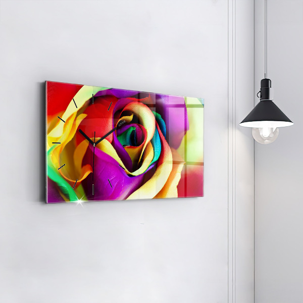 Horizontal wall clock Rainbow Rose