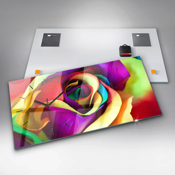 Horizontal wall clock Rainbow Rose