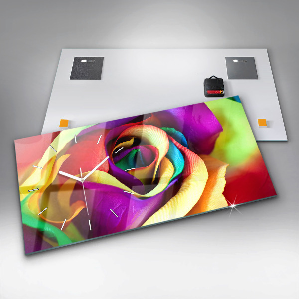 Horizontal wall clock Rainbow Rose