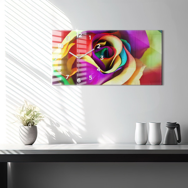 Horizontal wall clock Rainbow Rose