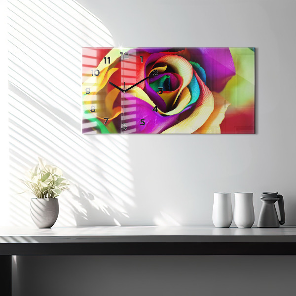 Horizontal wall clock Rainbow Rose