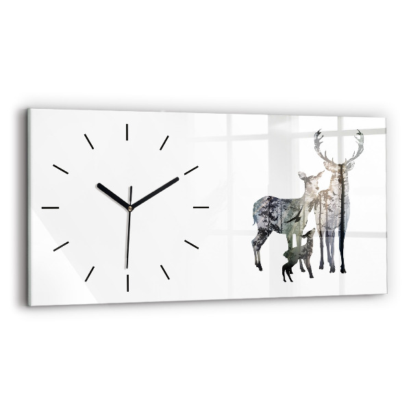 Horizontal wall clock Deer family