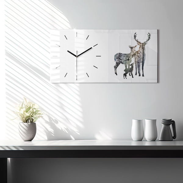Horizontal wall clock Deer family