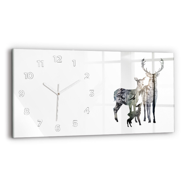 Horizontal wall clock Deer family