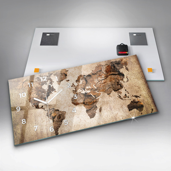 Horizontal wall clock Vintage world map