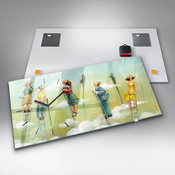 Horizontal wall clock People on the ladder