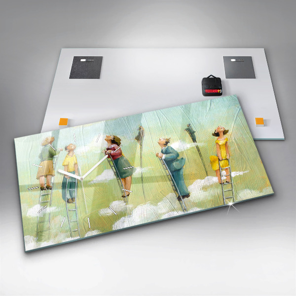 Horizontal wall clock People on the ladder