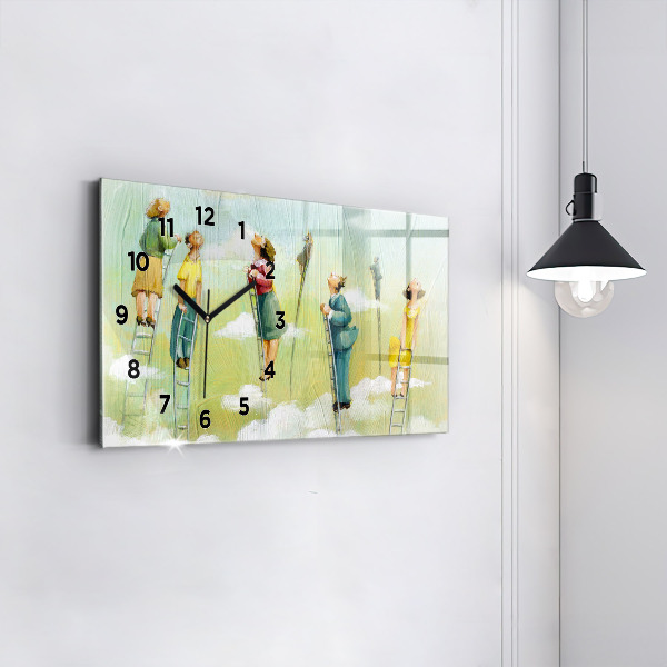 Horizontal wall clock People on the ladder
