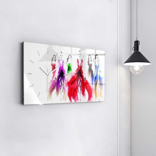 Horizontal wall clock Women in colorful dresses