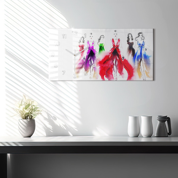 Horizontal wall clock Women in colorful dresses