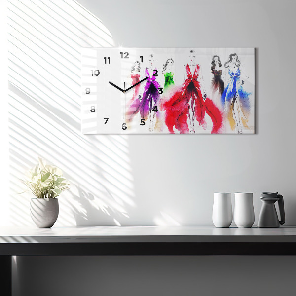 Horizontal wall clock Women in colorful dresses