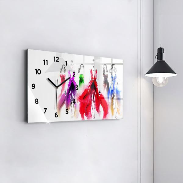 Horizontal wall clock Women in colorful dresses