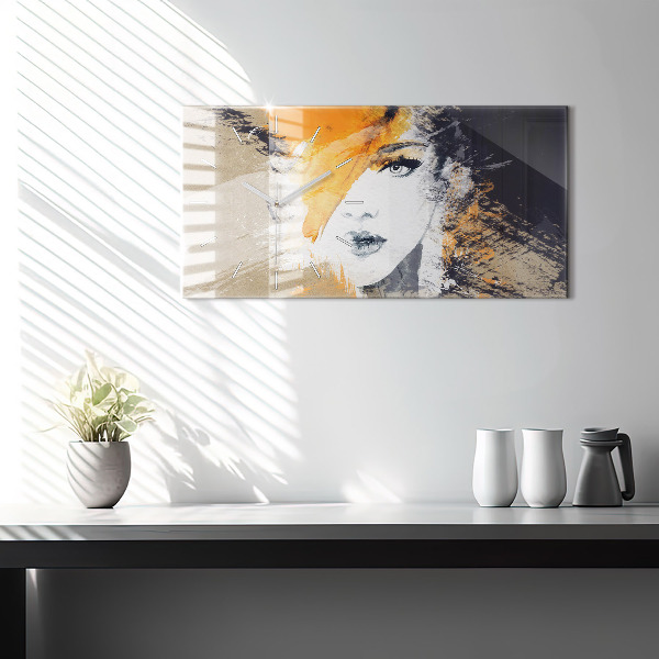 Horizontal wall clock Portrait of a woman abstract