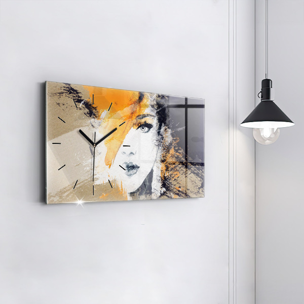 Horizontal wall clock Portrait of a woman abstract