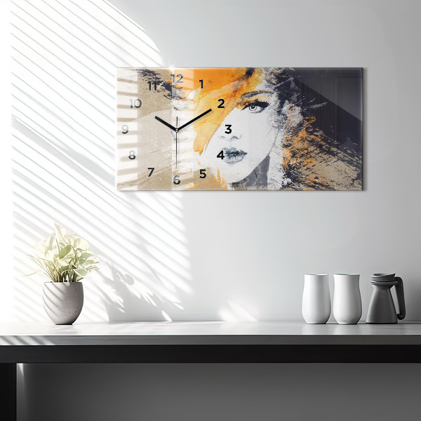 Horizontal wall clock Portrait of a woman abstract