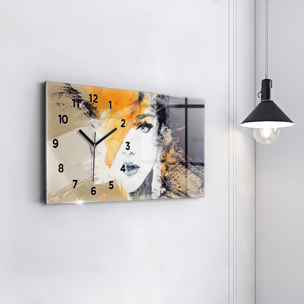 Horizontal wall clock Portrait of a woman abstract