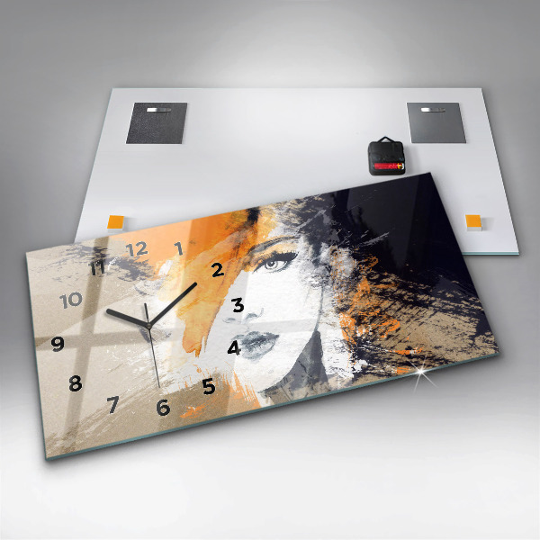 Horizontal wall clock Portrait of a woman abstract