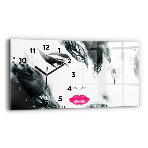 Horizontal wall clock Portrait of a woman red lips