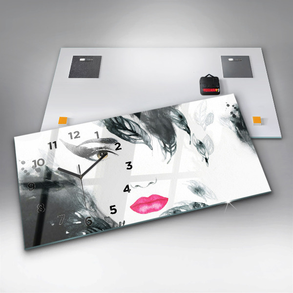 Horizontal wall clock Portrait of a woman red lips