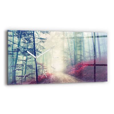 Horizontal wall clock Autumn road Forest Fog