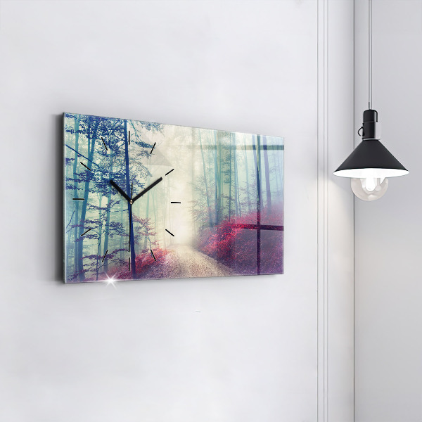 Horizontal wall clock Autumn road Forest Fog