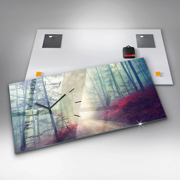 Horizontal wall clock Autumn road Forest Fog