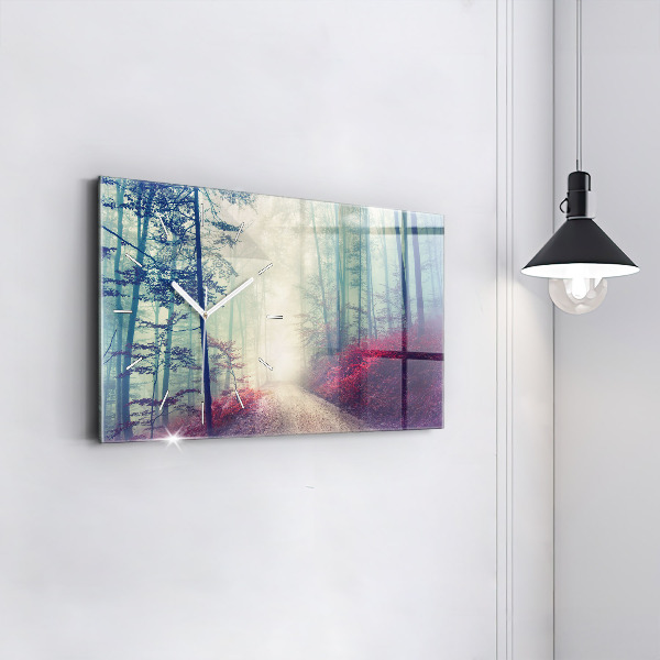 Horizontal wall clock Autumn road Forest Fog