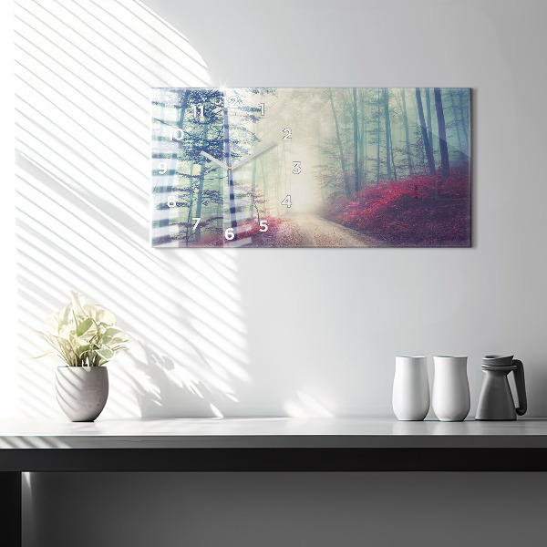 Horizontal wall clock Autumn road Forest Fog