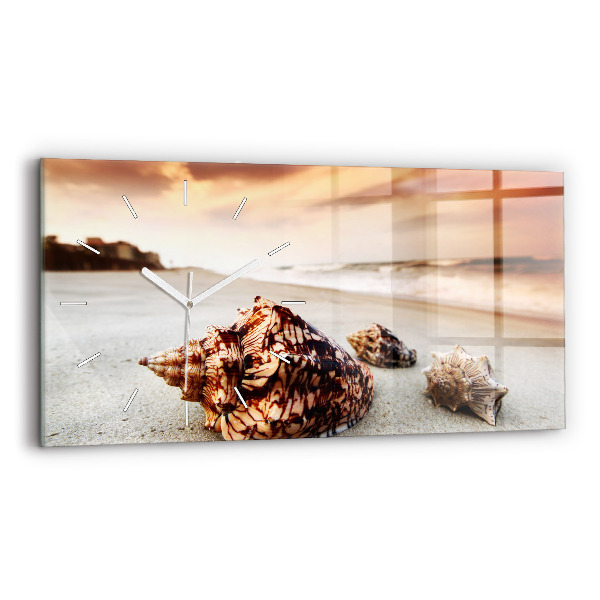 Horizontal wall clock A shell on the beach