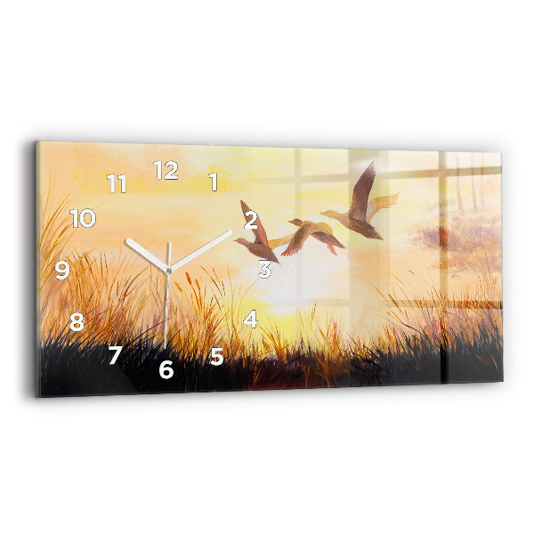 Horizontal wall clock Cranes at sunset