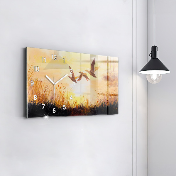 Horizontal wall clock Cranes at sunset