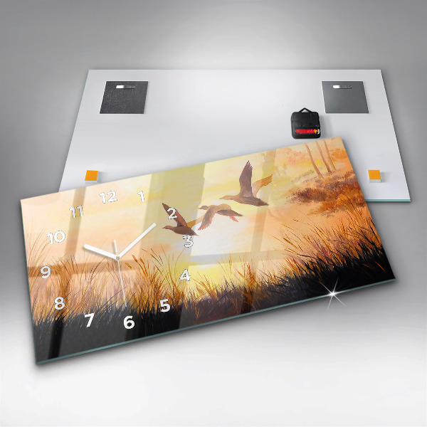 Horizontal wall clock Cranes at sunset